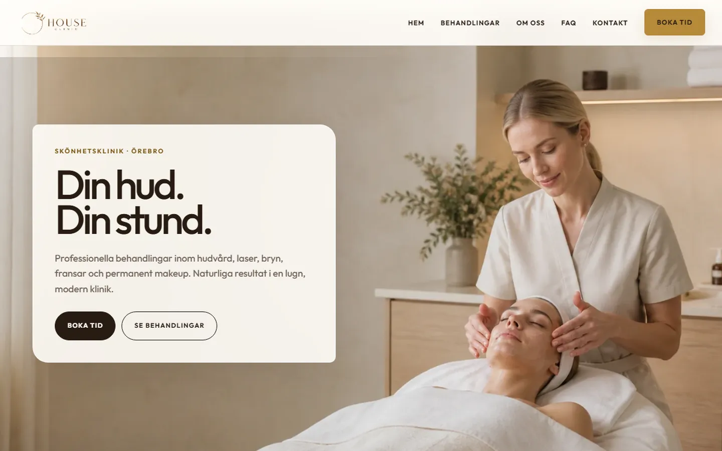 Startsidan på houseclinic.se, en hemsida byggd av MKDSGN