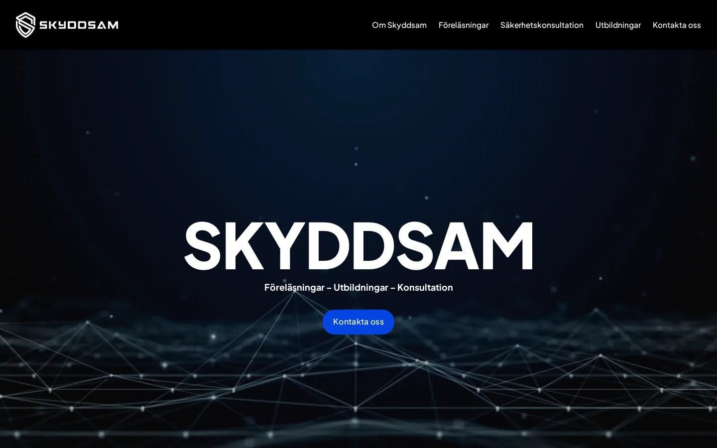 Startsidan på skyddsam.se, en hemsida byggd av MKDSGN